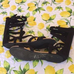 Black Faux Suede Ankle Sandals